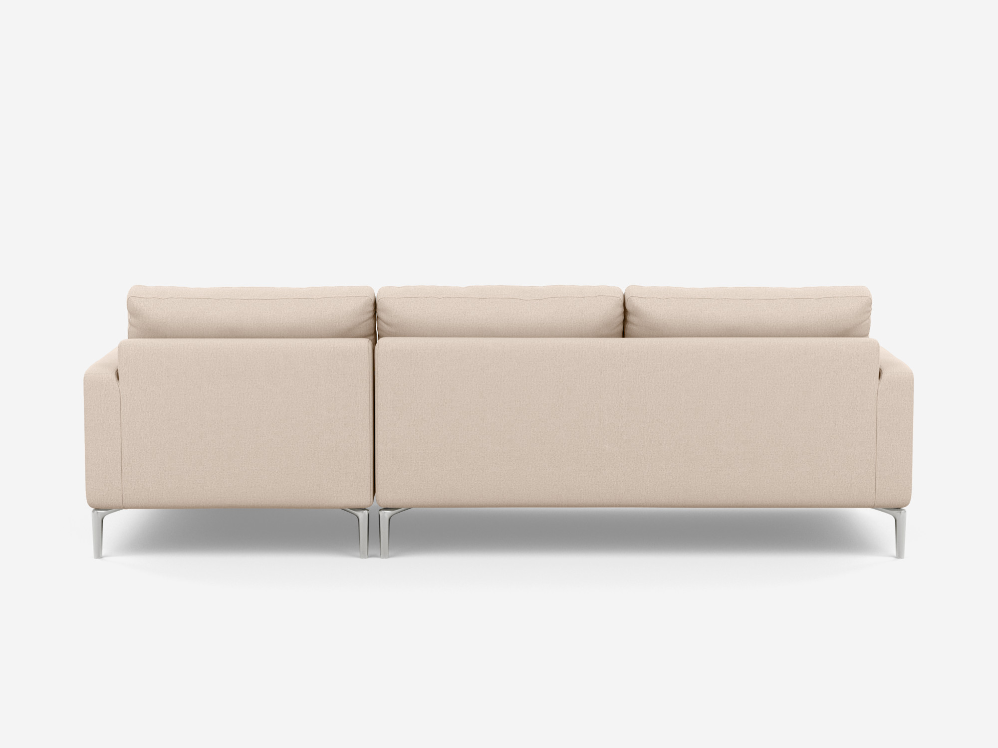 back view of the Eve Grand modular sofa in white fabric with right hand chaise